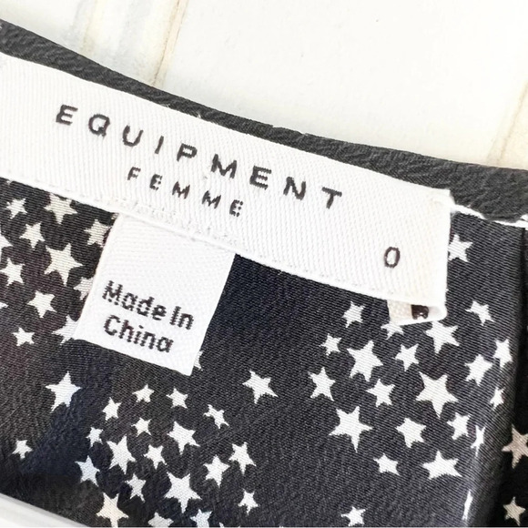 Equipment Size 0 Black Long Sleeve Alexandria Star Printed Silk Dress - Picture 5 of 7